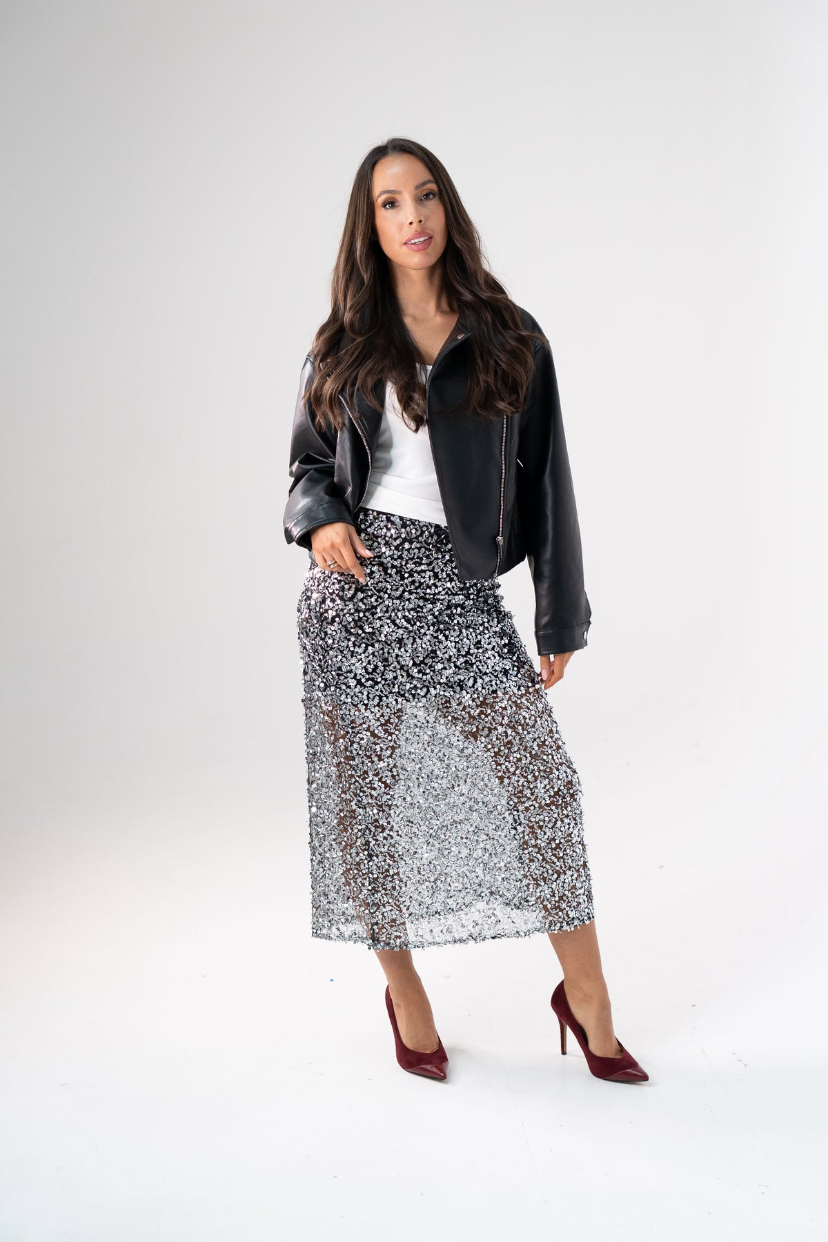 Kate Sequin Midi Skirt In Black