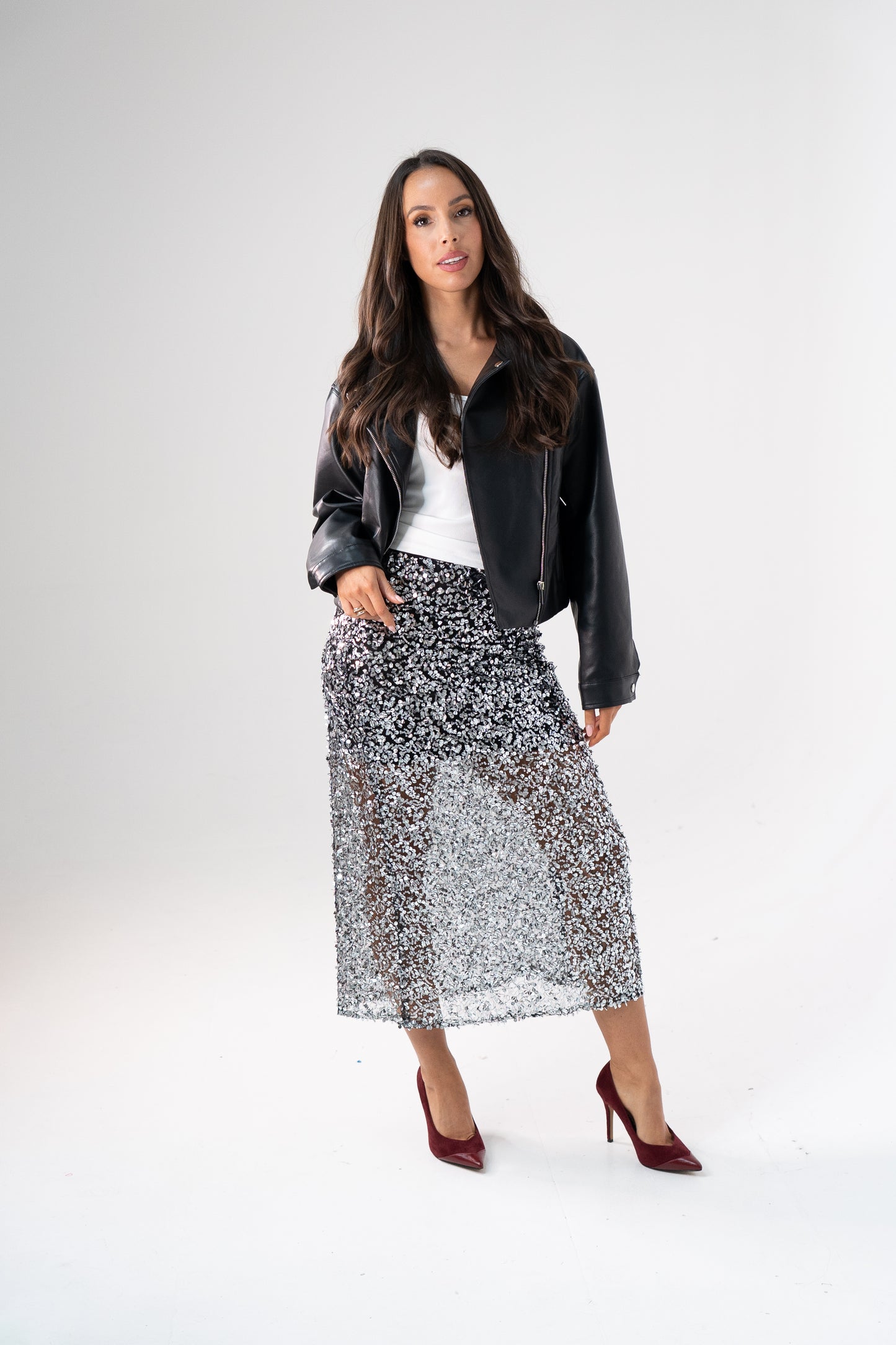 Kate Sequin Midi Skirt In Black