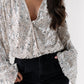 Kate Sequin Wrap Blouse In Neutral