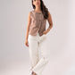 Kendra Asymmetric Denim Waistcoat In Taupe