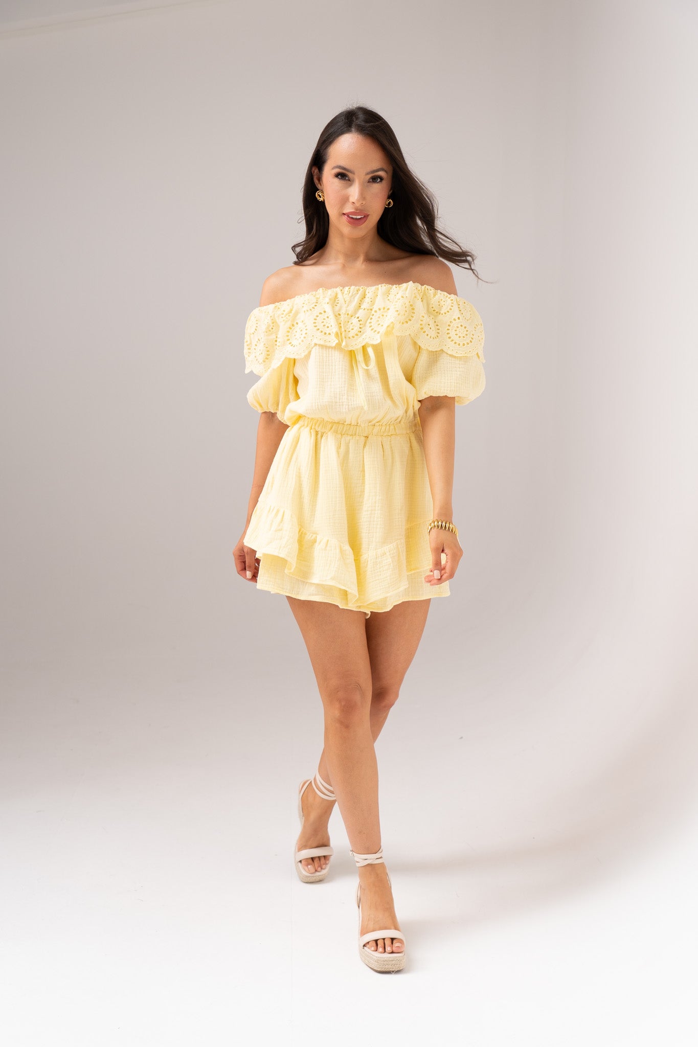 Kendra Bardot Playsuit In Yellow