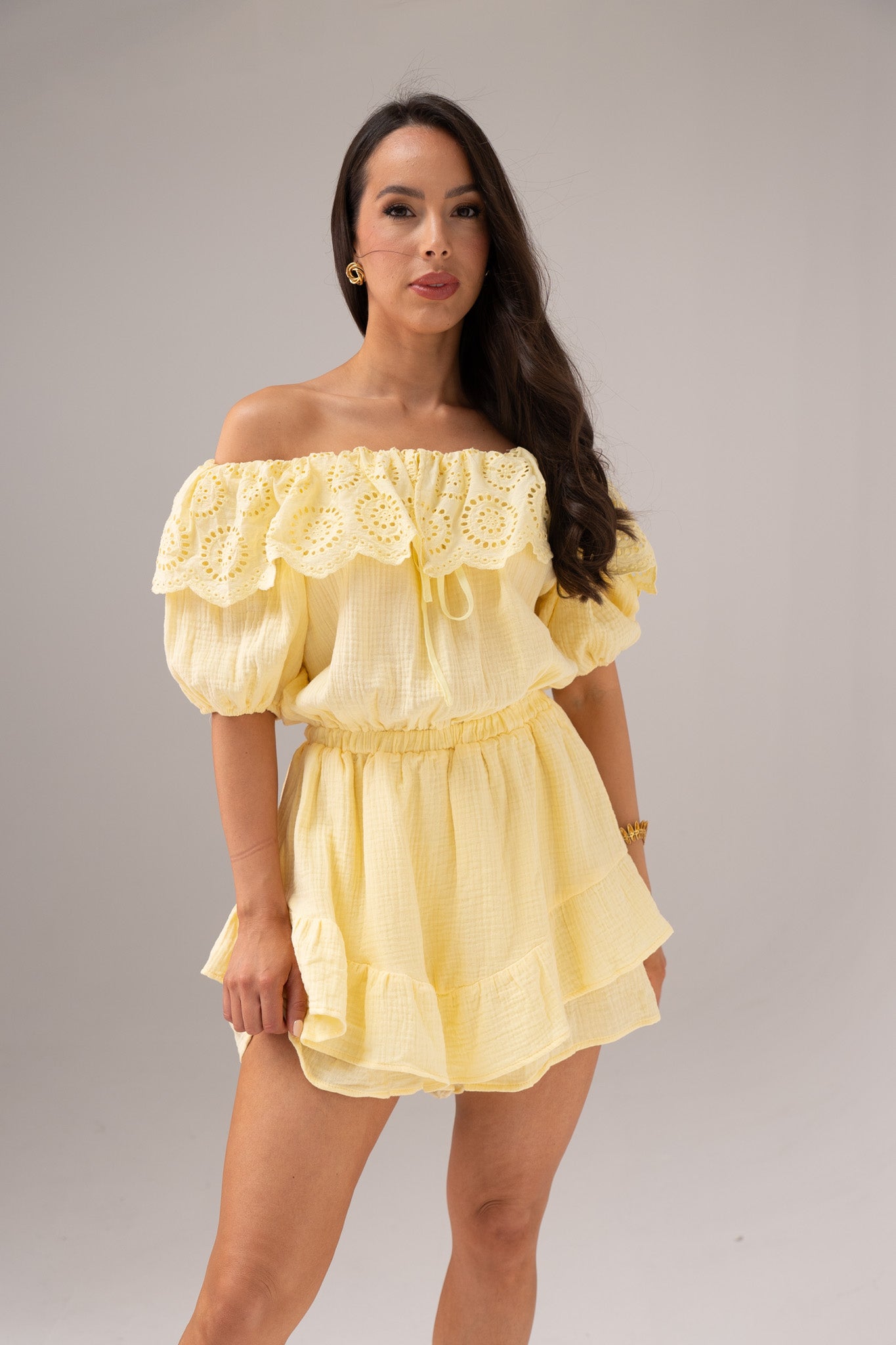 Kendra Bardot Playsuit In Yellow