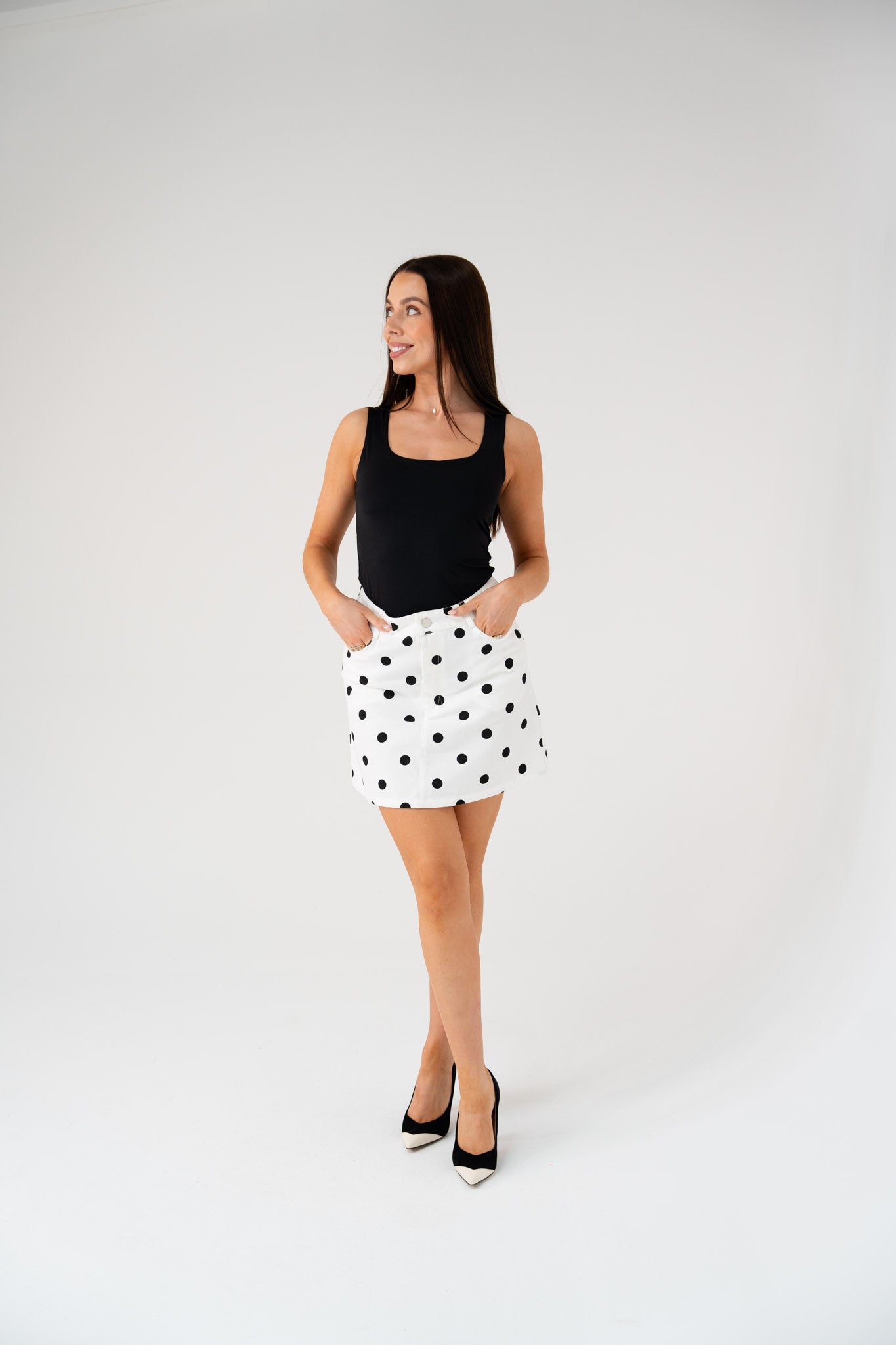Kendra Black Polka Dot Skirt In White