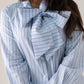 Kendra Bow Collar Pinstripe Shirt In Blue