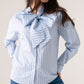 Kendra Bow Collar Pinstripe Shirt In Blue