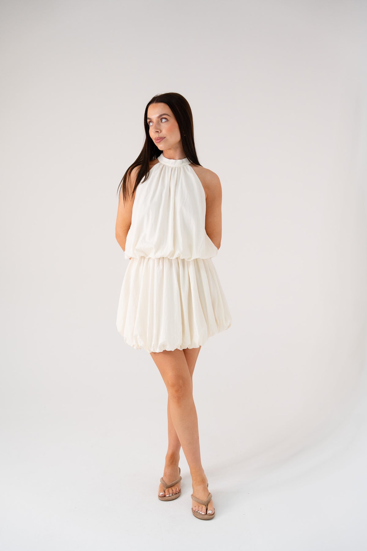 Kendra Bubble Hem Dress In Cream
