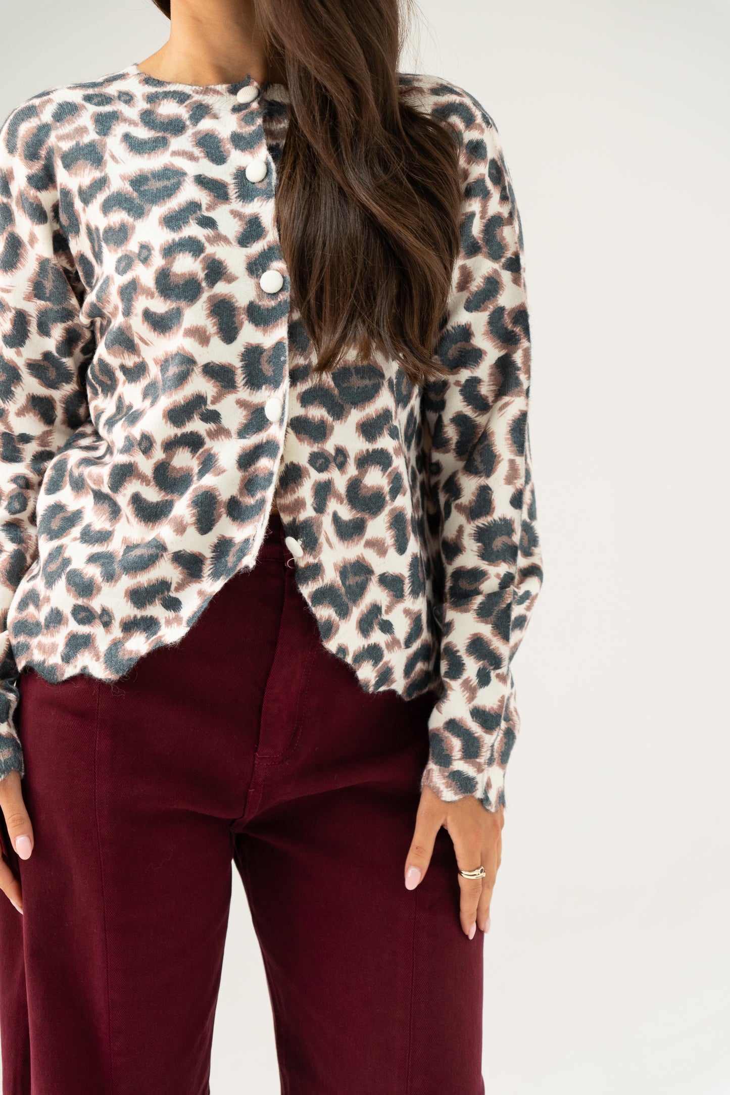 Kendra Button Back Jumper In Leopard Print