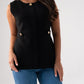 Kendra Button Detail Sleeveless Top In Black