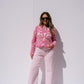 Kendra Contrast Crochet Jumper In Pink