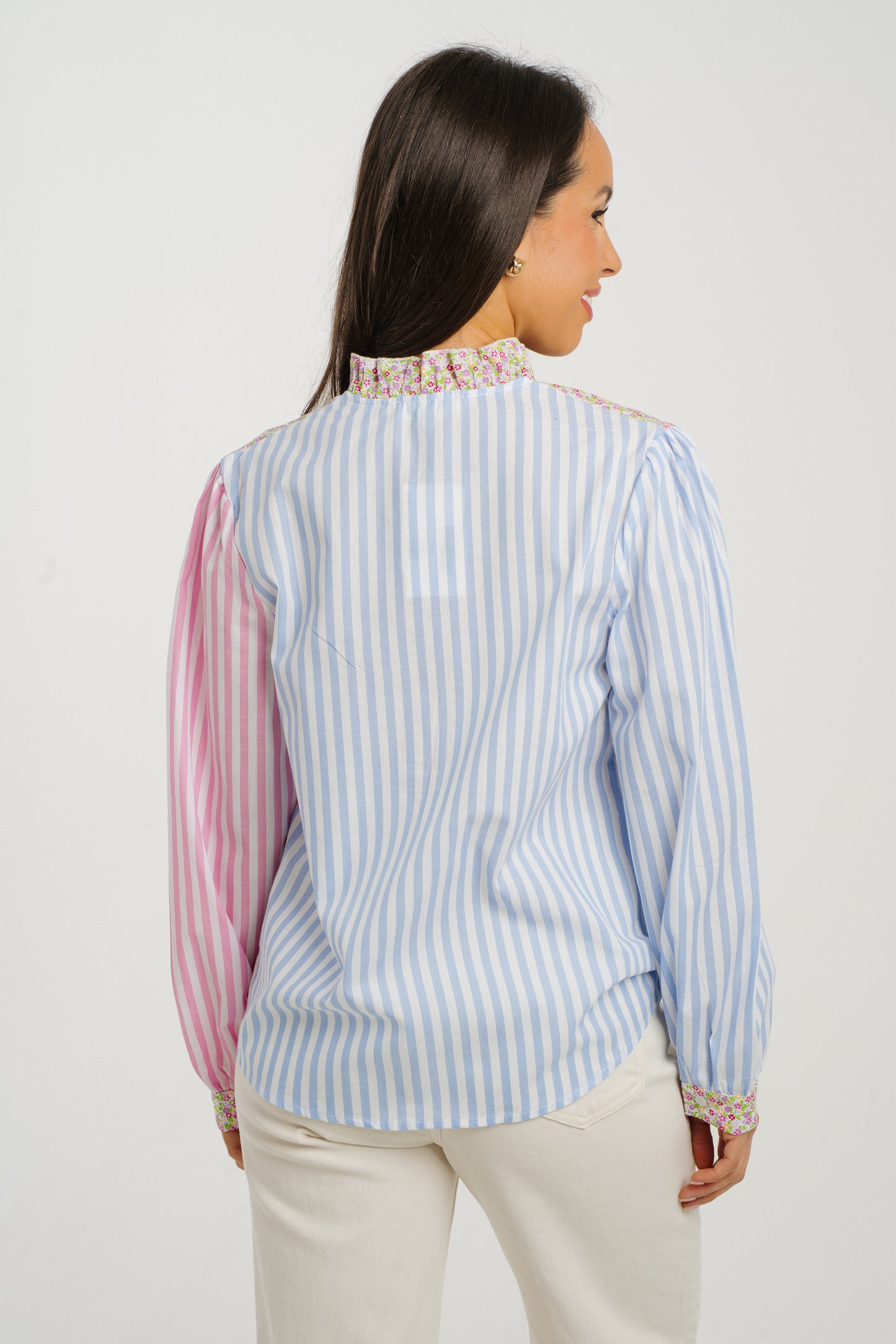 Kendra Contrast Stripe Shirt In Blue & Pink