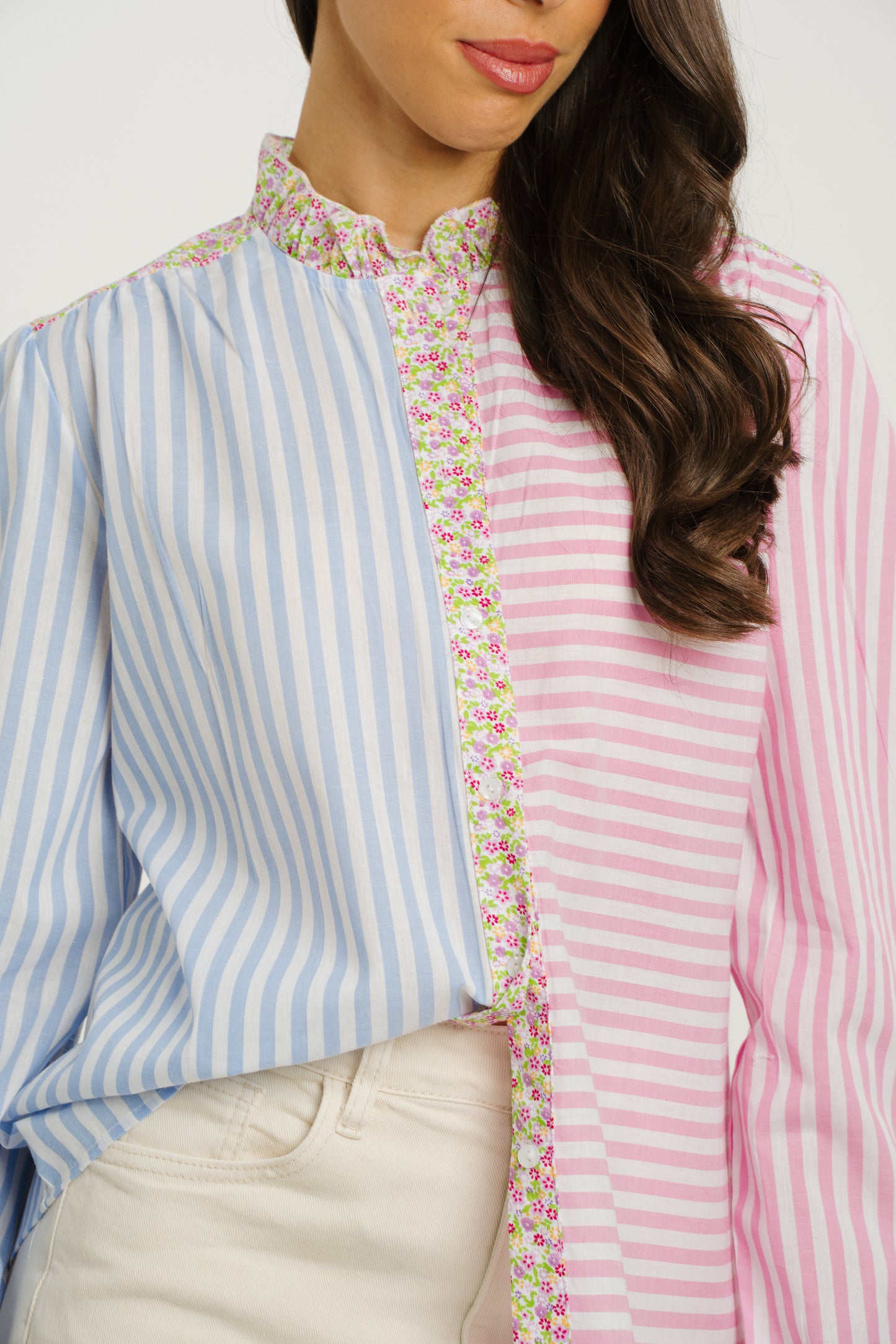 Kendra Contrast Stripe Shirt In Blue & Pink