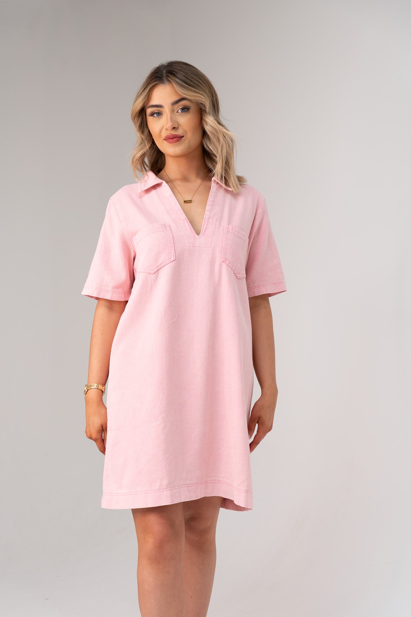 Kendra Denim Shirt Dress In Rose Pink