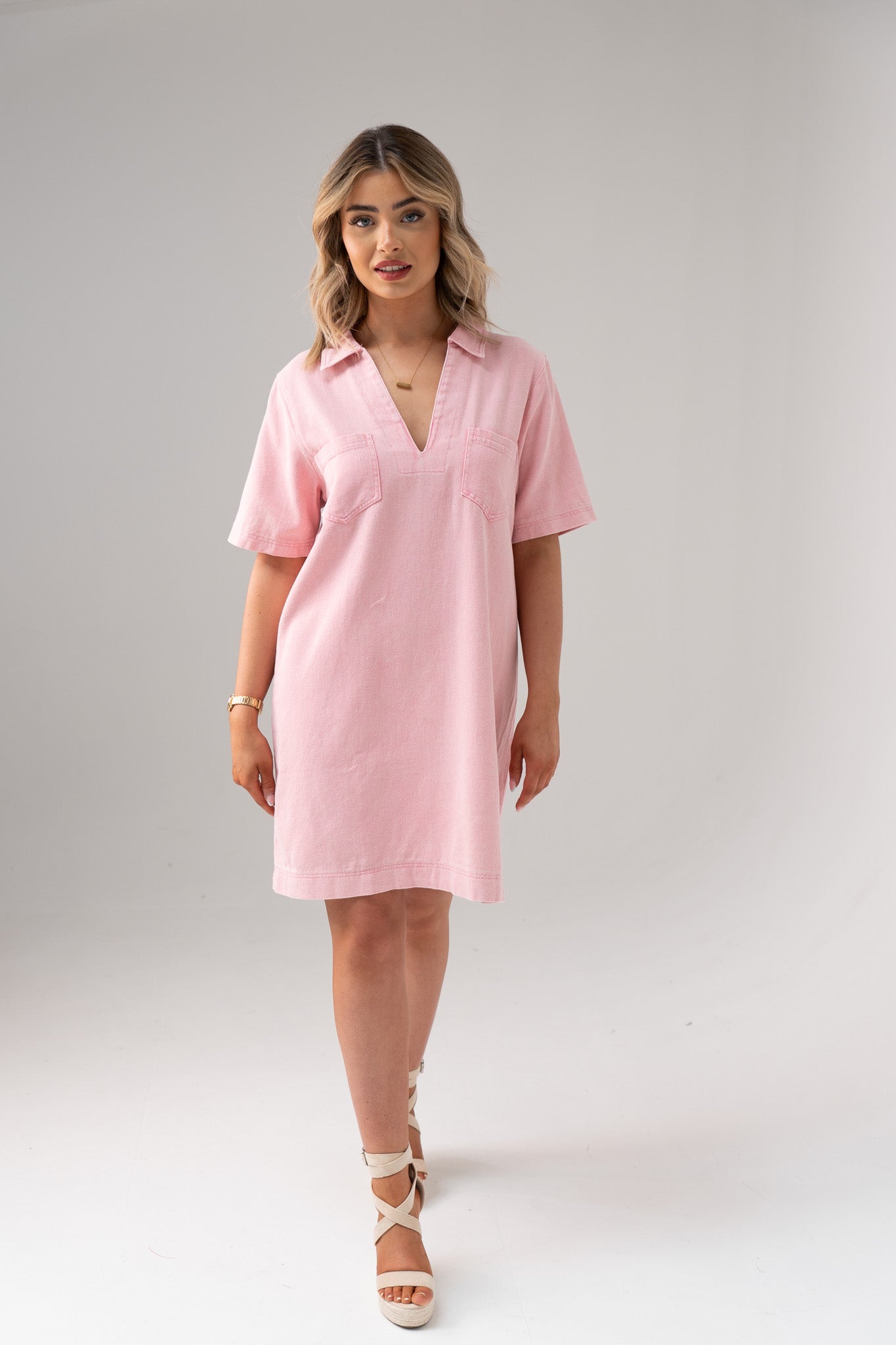 Kendra Denim Shirt Dress In Rose Pink