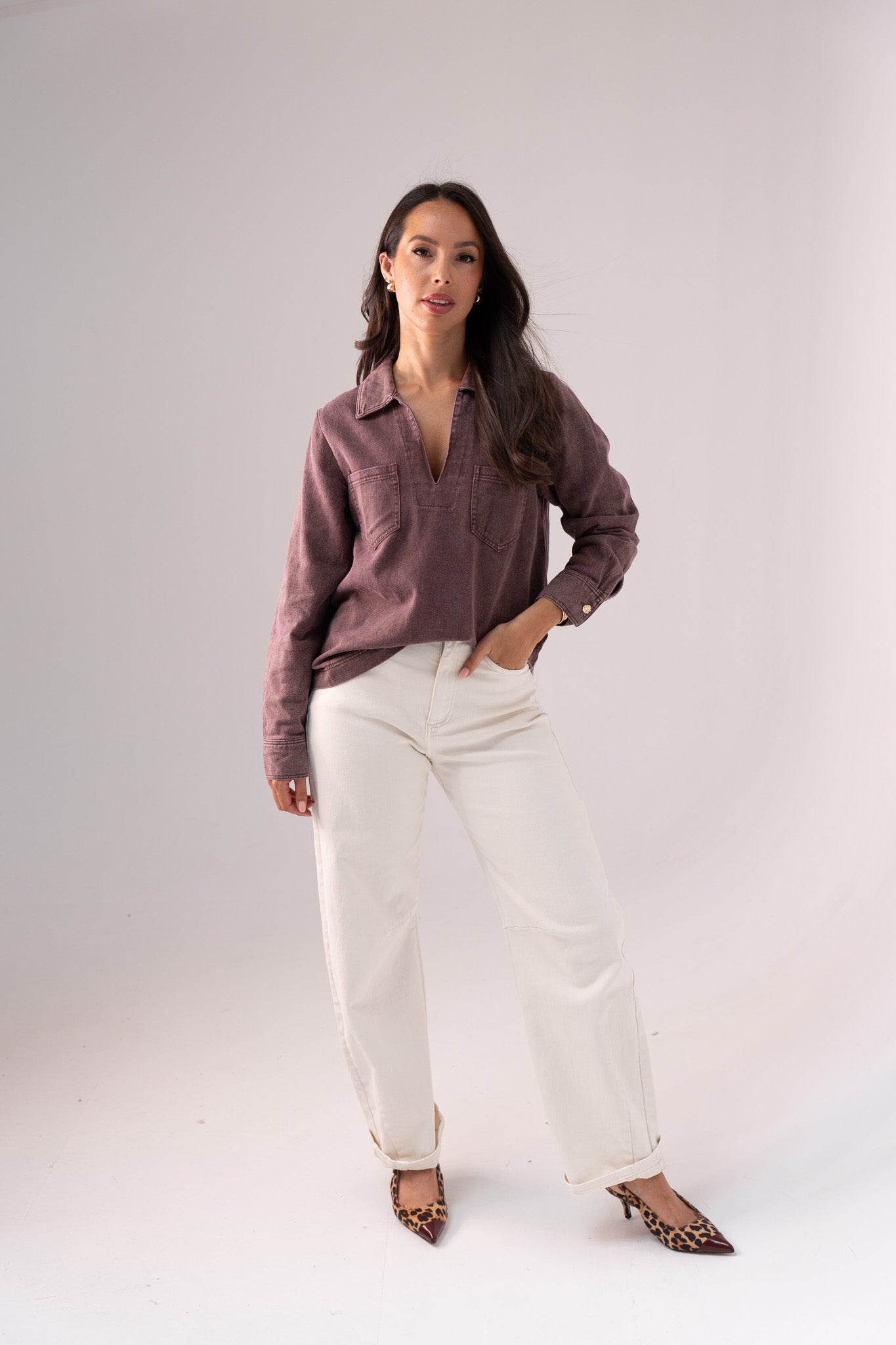 Kendra Denim Shirt In Grape