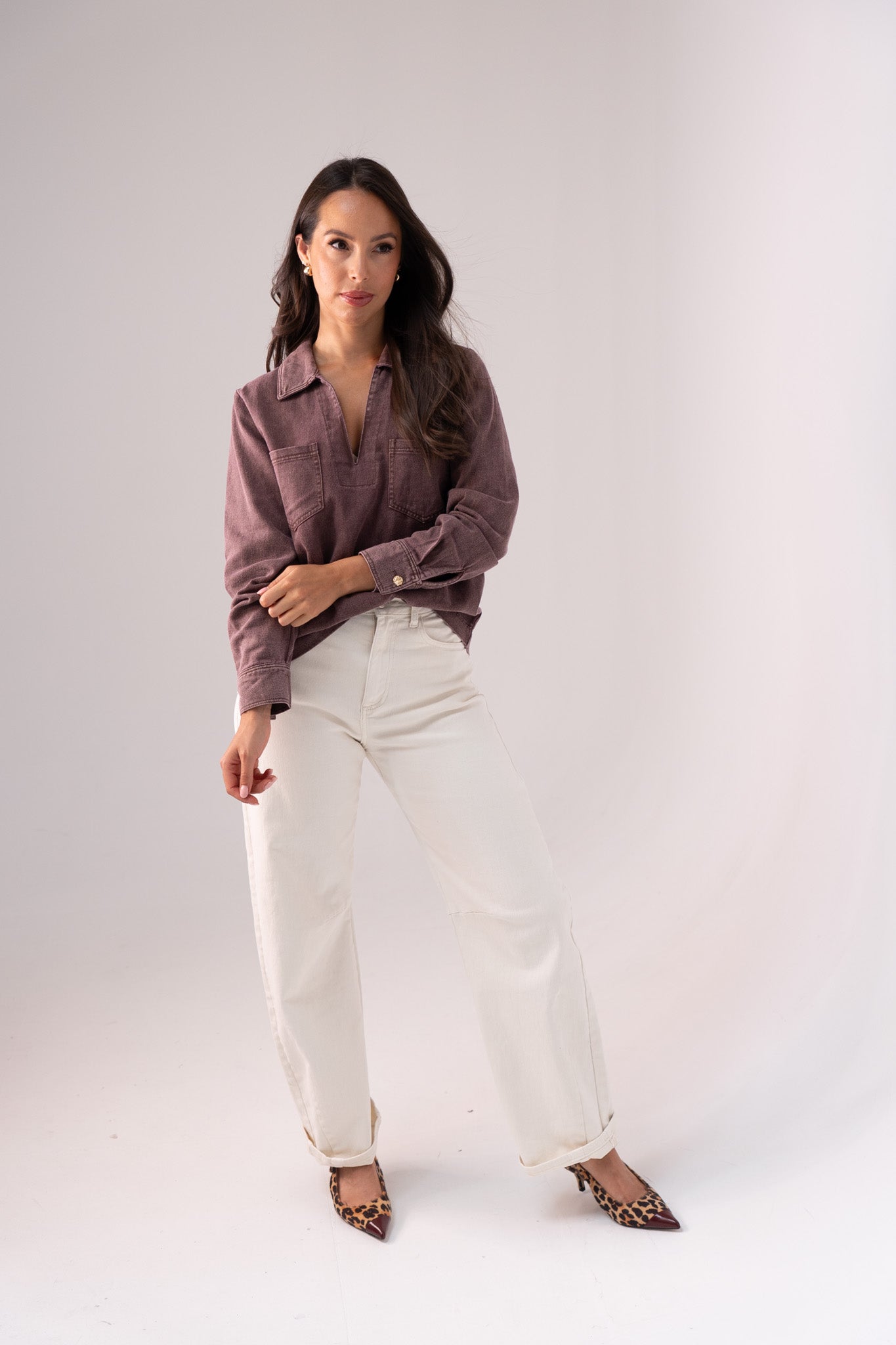 Kendra Denim Shirt In Grape