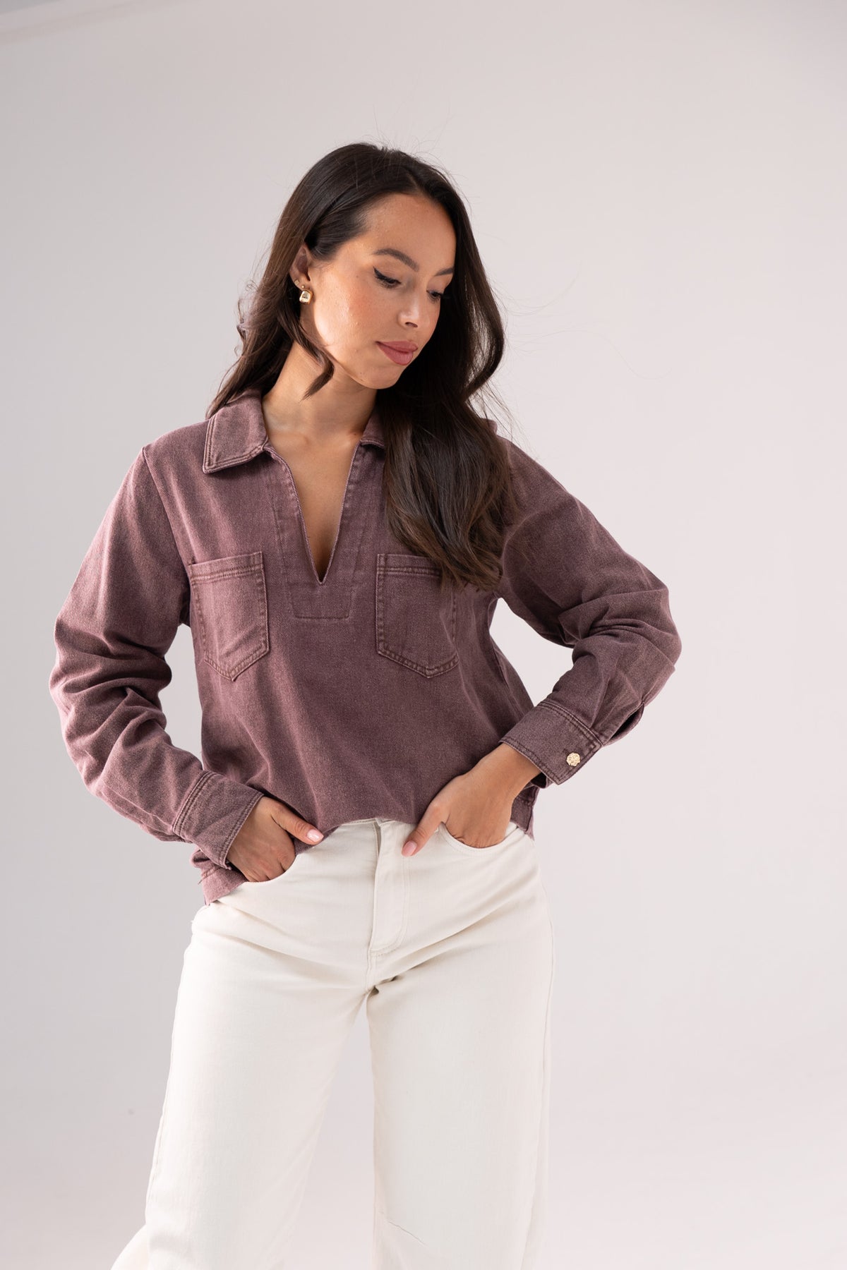 Kendra Denim Shirt In Grape