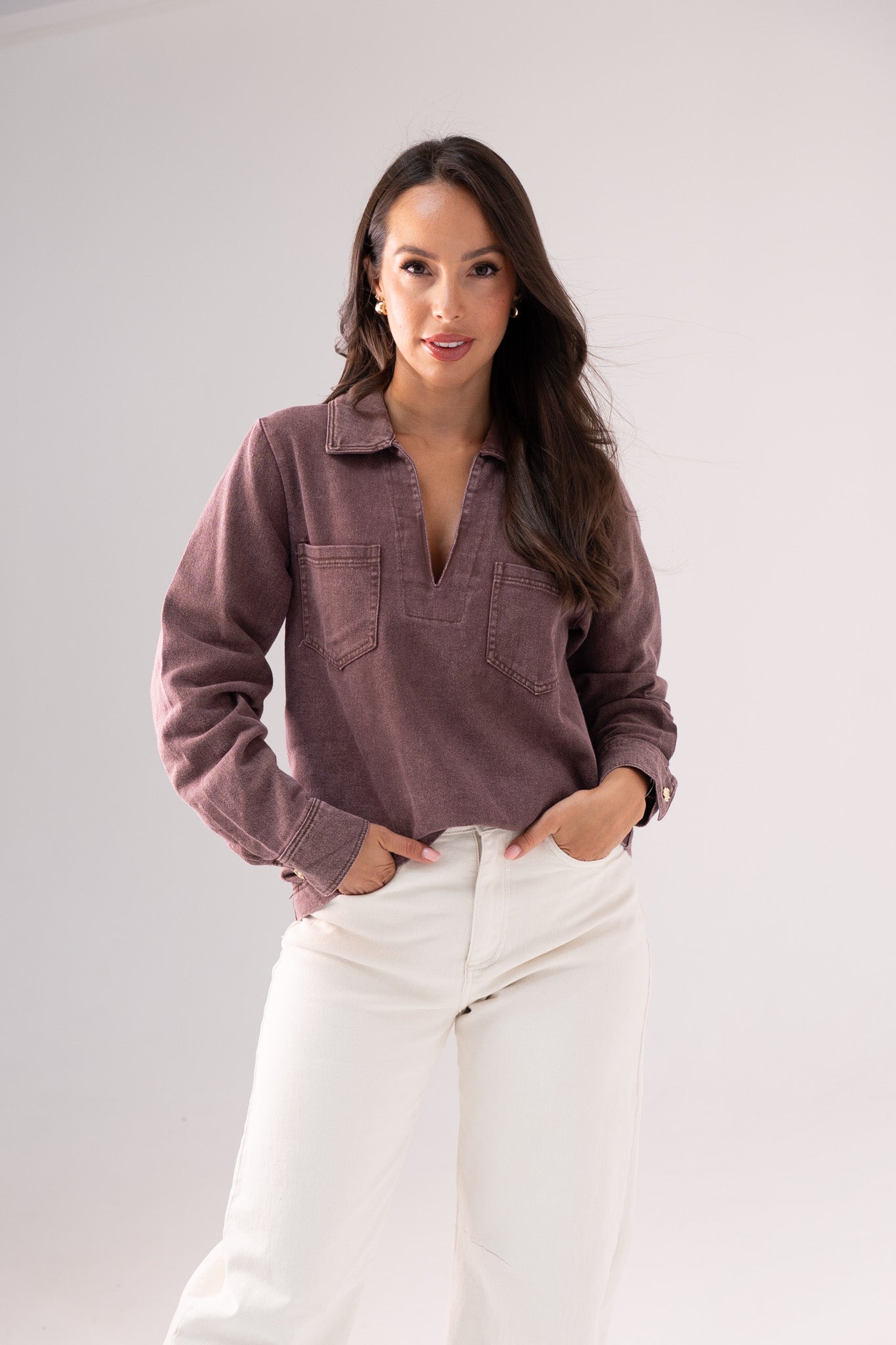 Kendra Denim Shirt In Grape