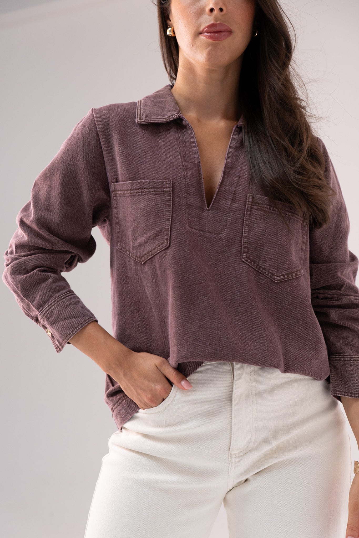 Kendra Denim Shirt In Grape