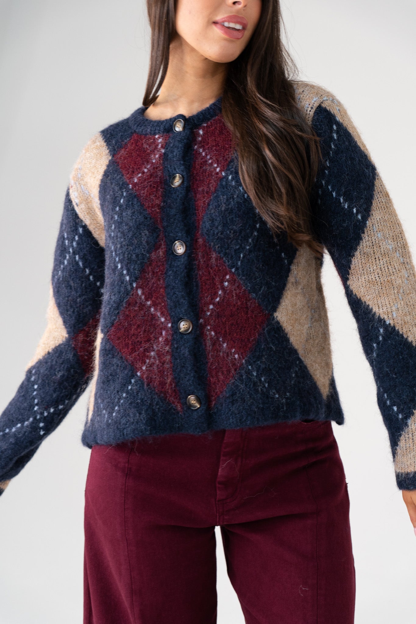 Kendra Diamond Cardigan In Navy Mix