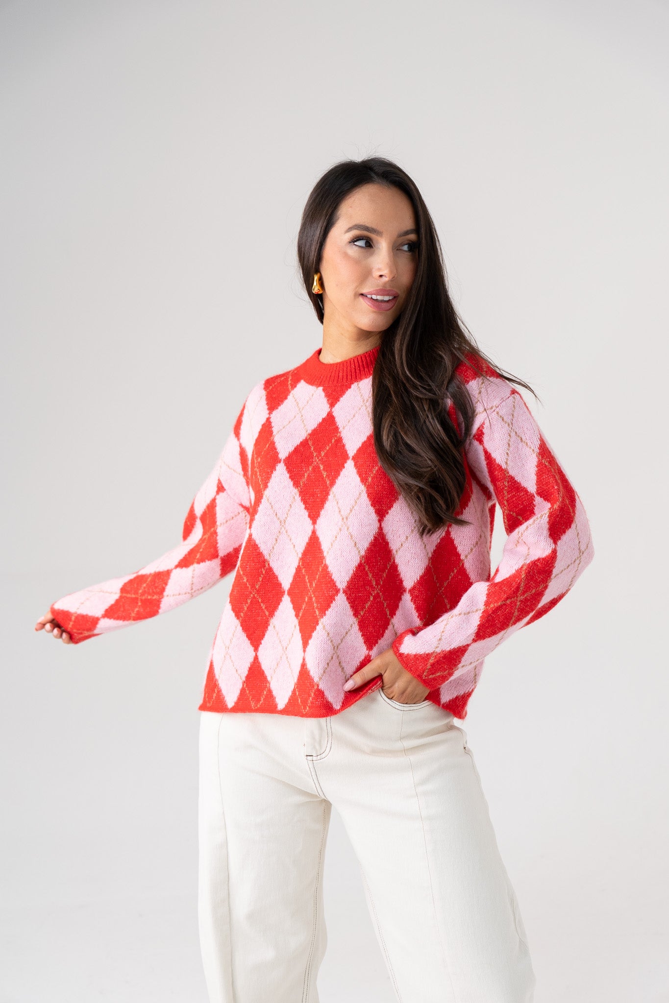 Kendra Diamond Jumper In Red Mix