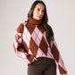 Kendra Diamond Knit Polo Neck In Pink Mix