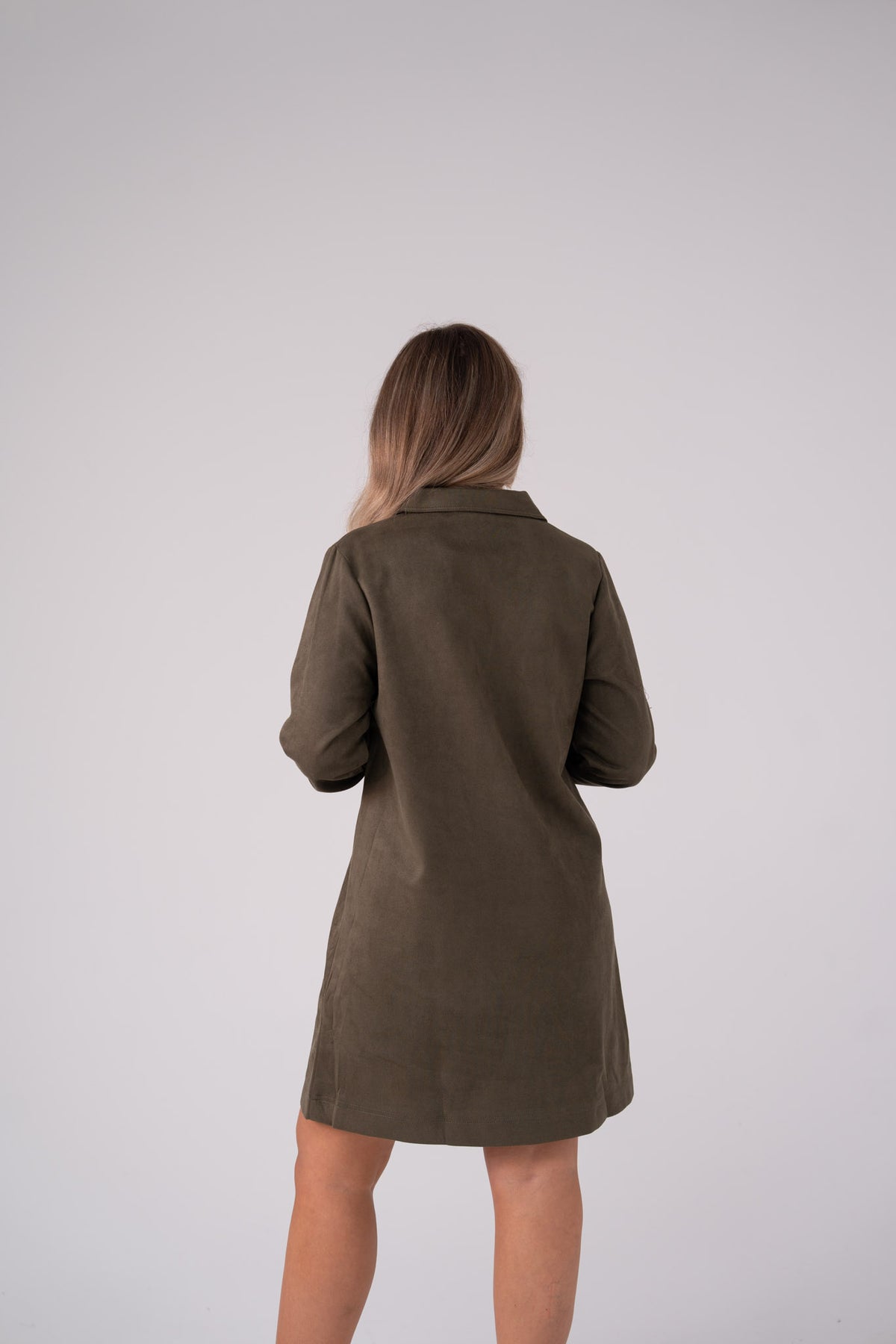 Kendra Faux Suede Dress In Khaki