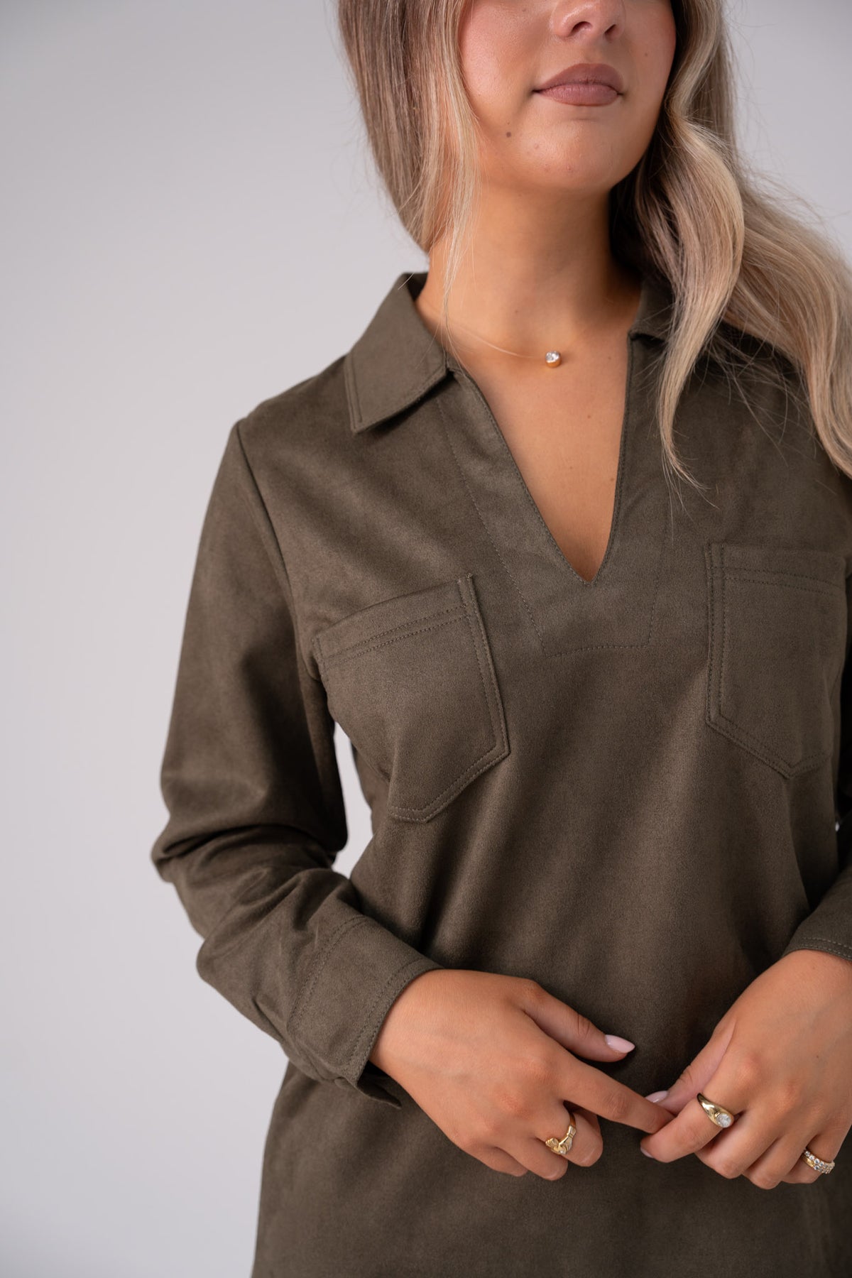 Kendra Faux Suede Dress In Khaki