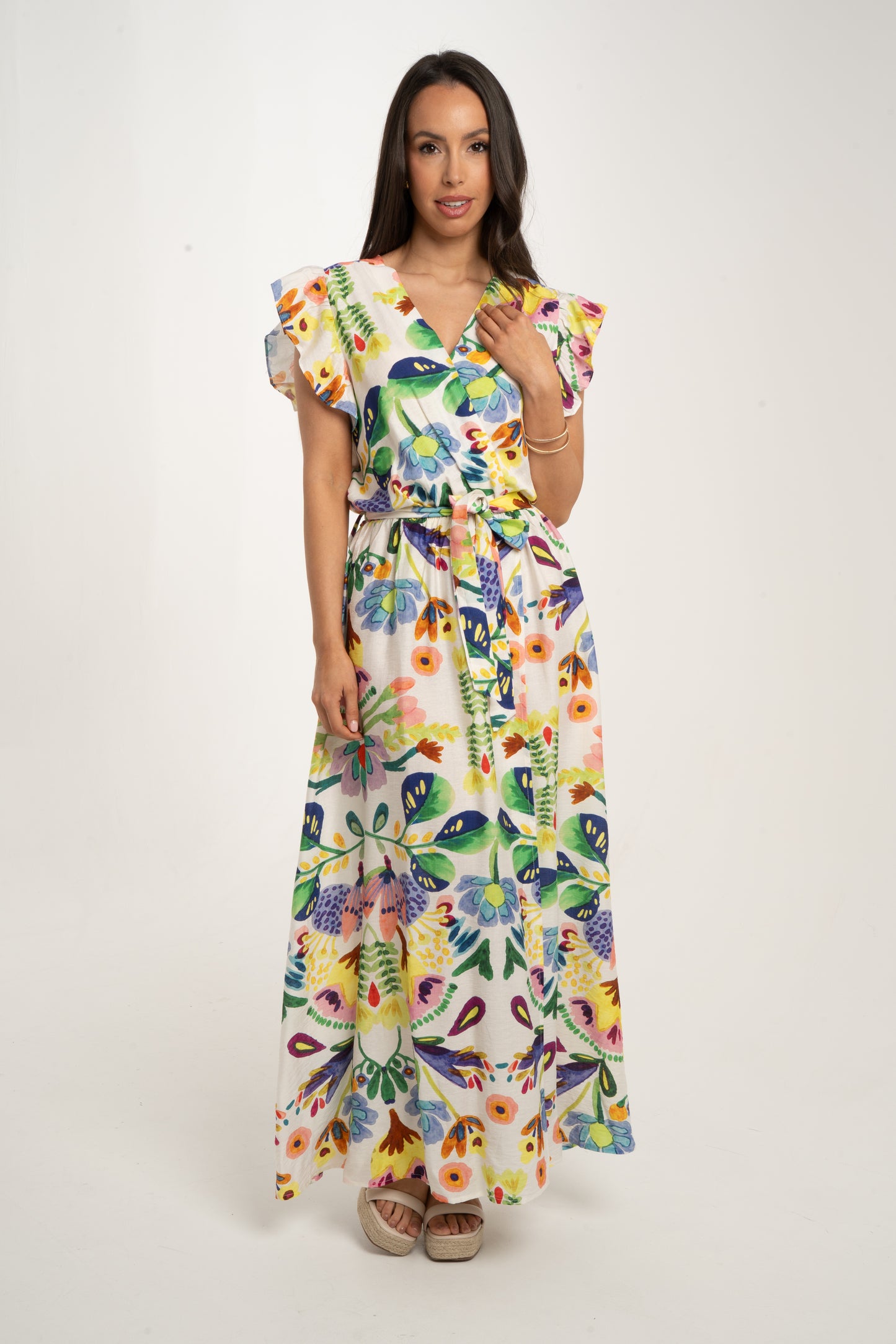 Kendra Floral Print Dress In Green Mix