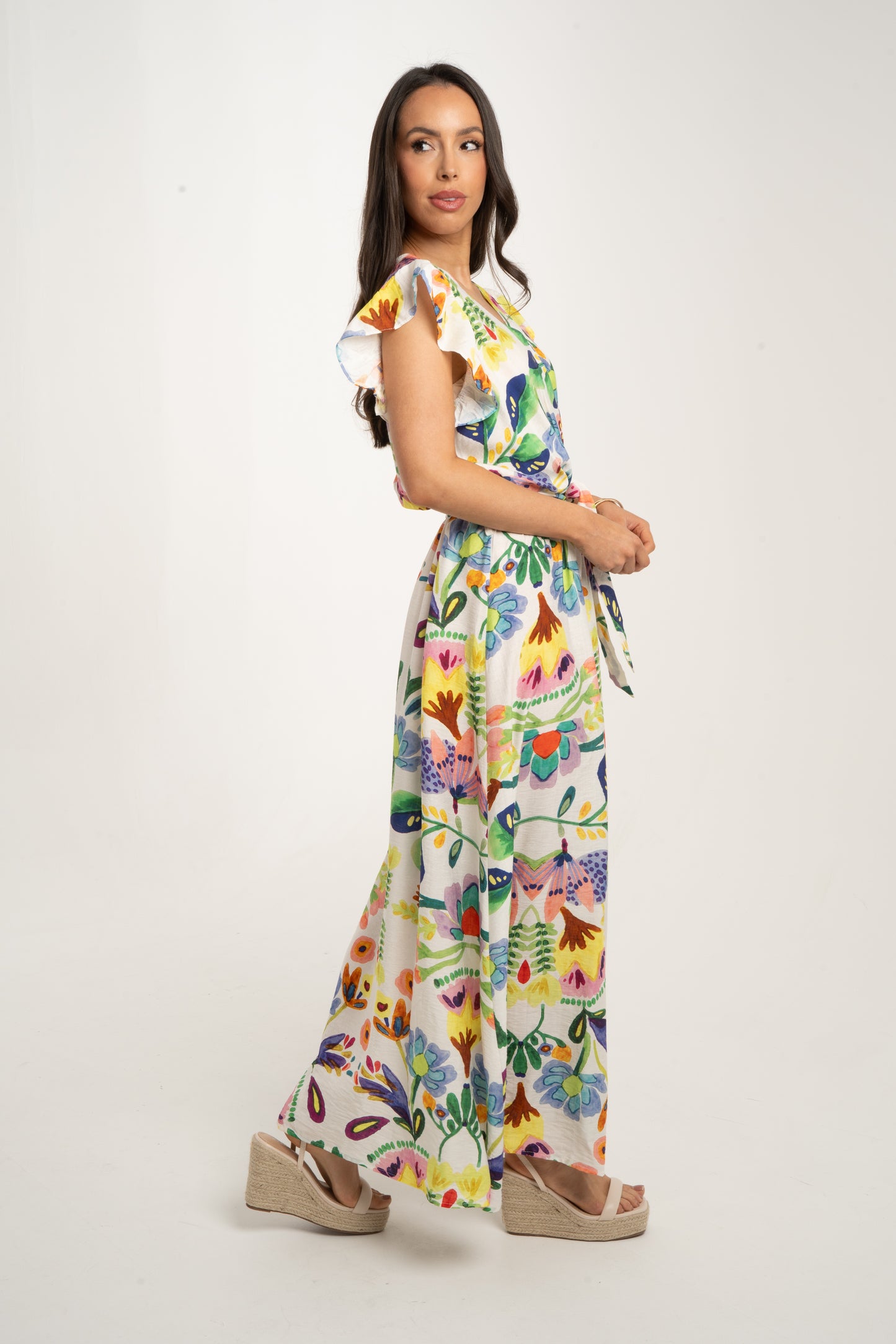 Kendra Floral Print Dress In Green Mix