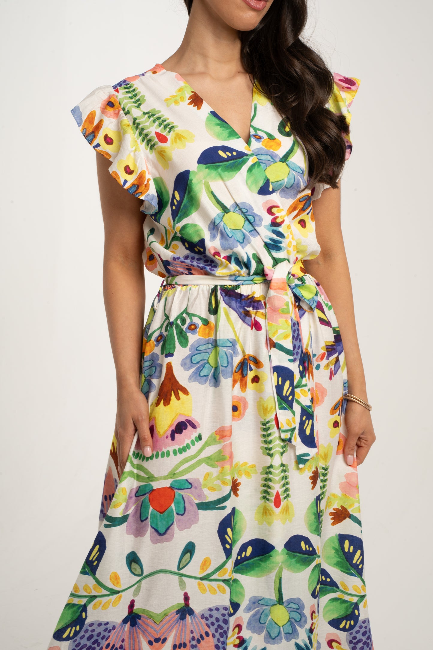 Kendra Floral Print Dress In Green Mix