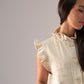 Kendra Frill Sleeve Denim Waistcoat In Beige