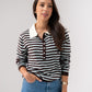 Kendra Half Button Top In Blue Stripe