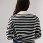 Kendra Half Button Top In Blue Stripe