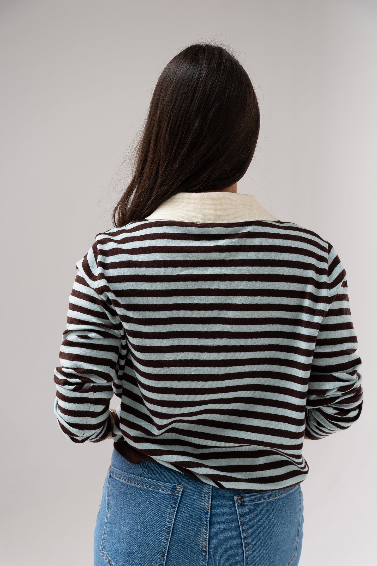 Kendra Half Button Top In Blue Stripe