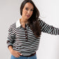 Kendra Half Button Top In Blue Stripe