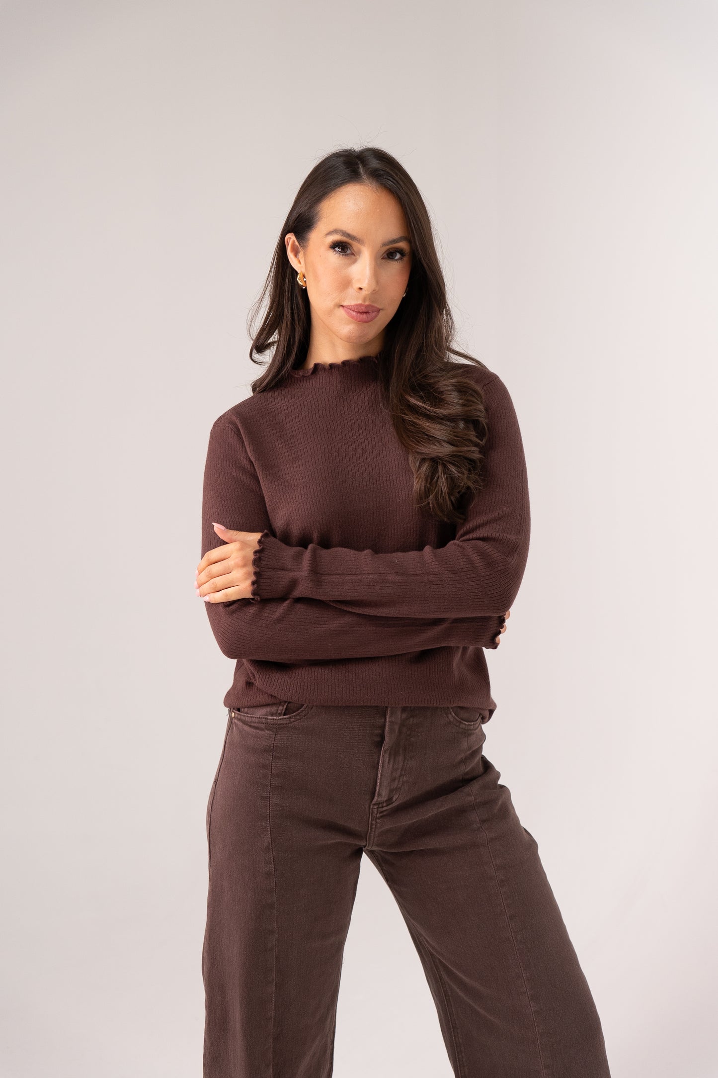 Kendra Long Sleeve Top In Chocolate