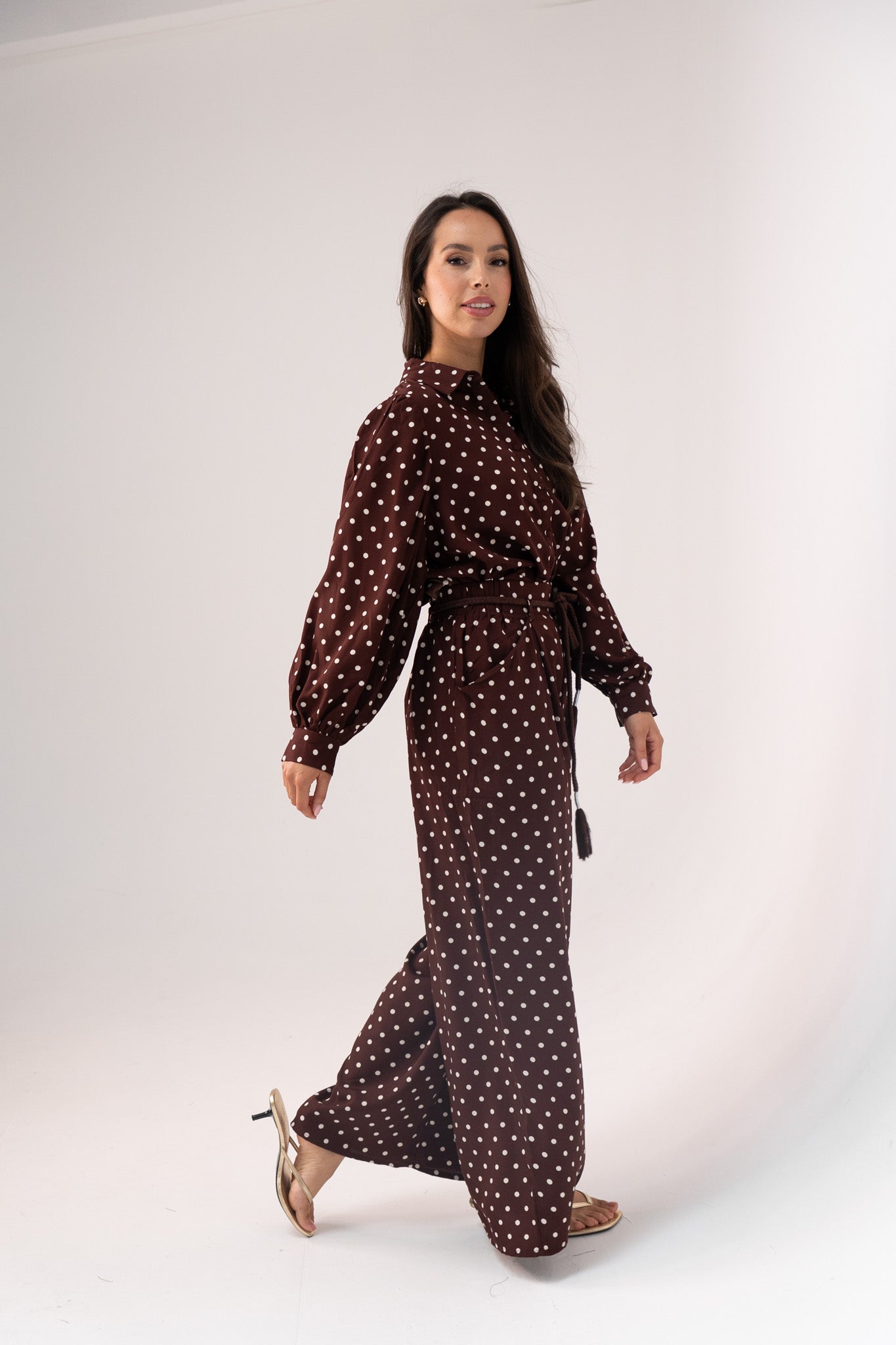 Kendra Polka Dot Blouse In Coffee