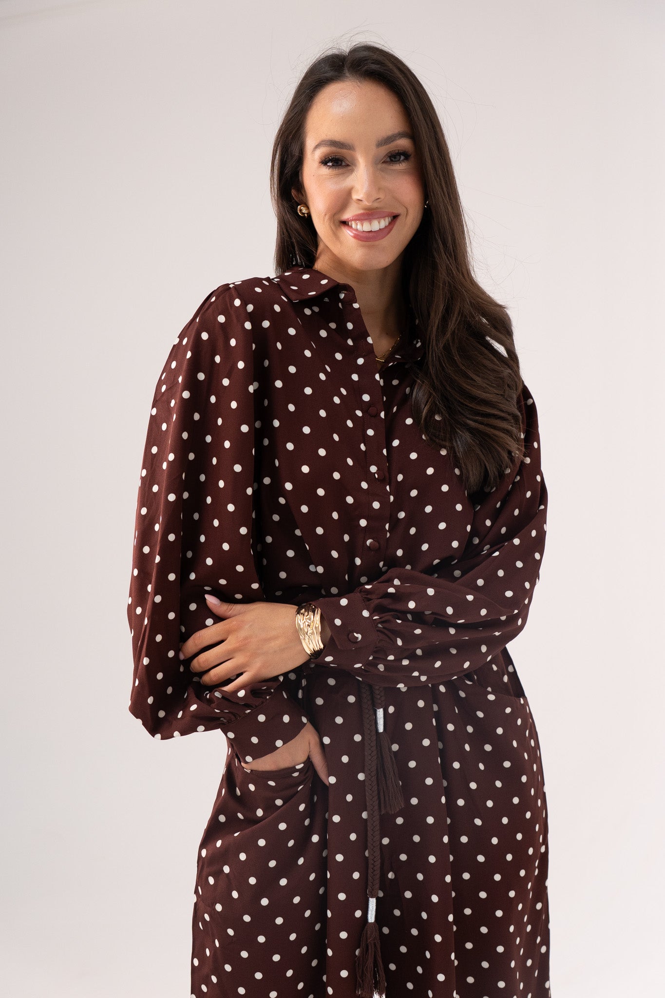 Kendra Polka Dot Blouse In Coffee