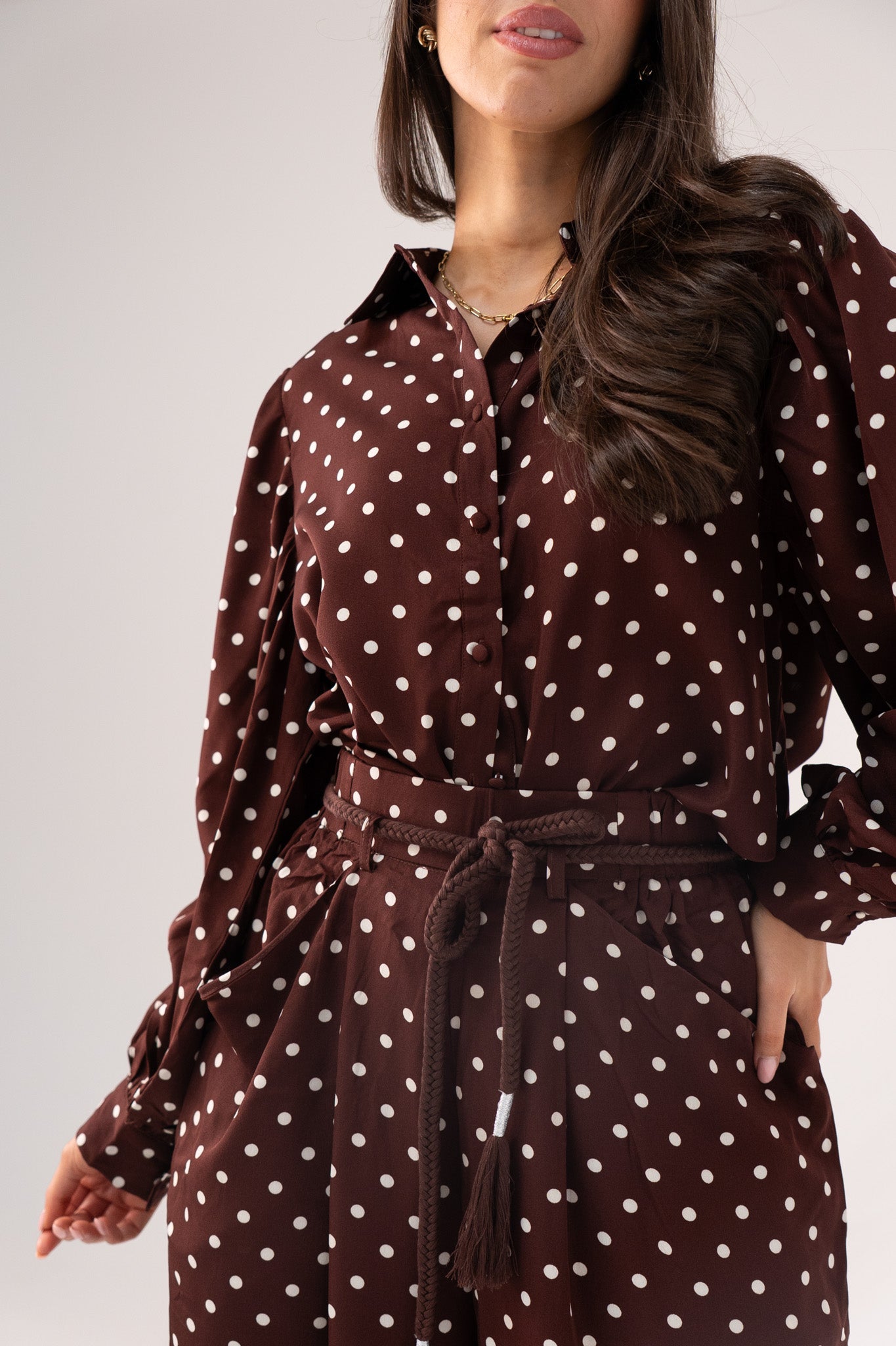 Kendra Polka Dot Blouse In Coffee