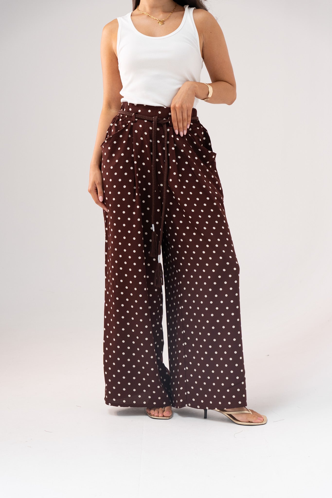 Kendra Polka Dot Trousers In Coffee