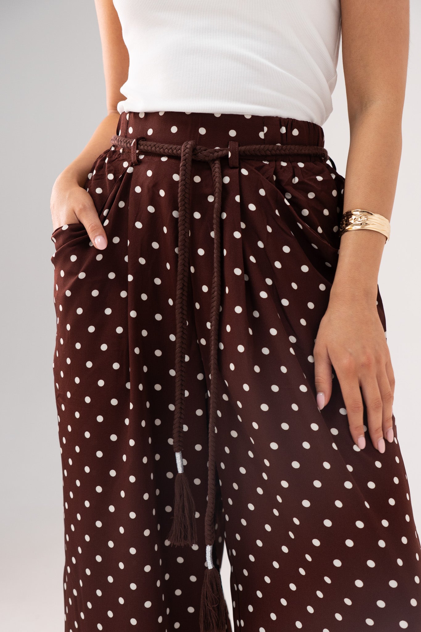 Kendra Polka Dot Trousers In Coffee