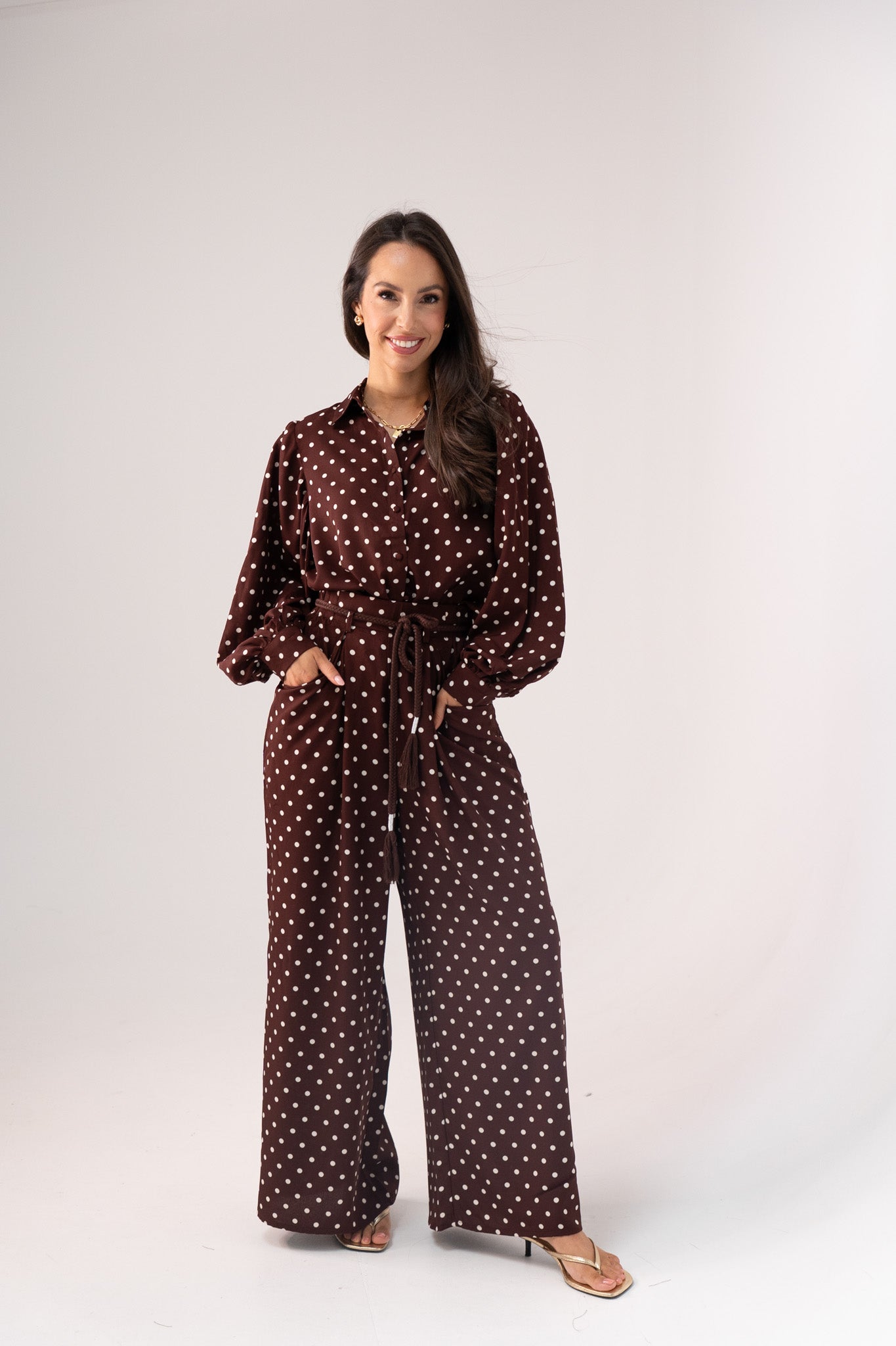 Kendra Polka Dot Trousers In Coffee