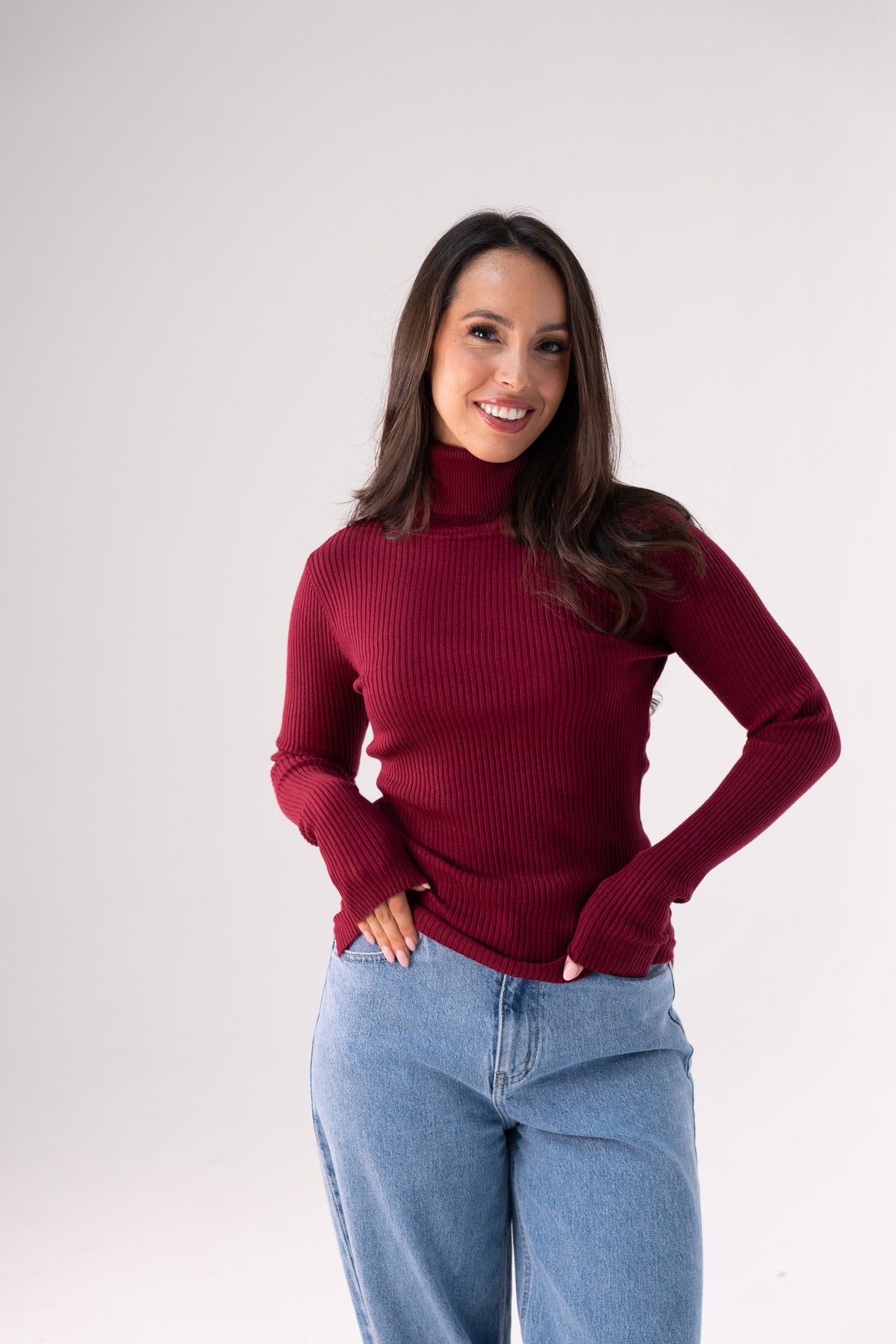 Kendra Polo Neck Top In Bordeaux