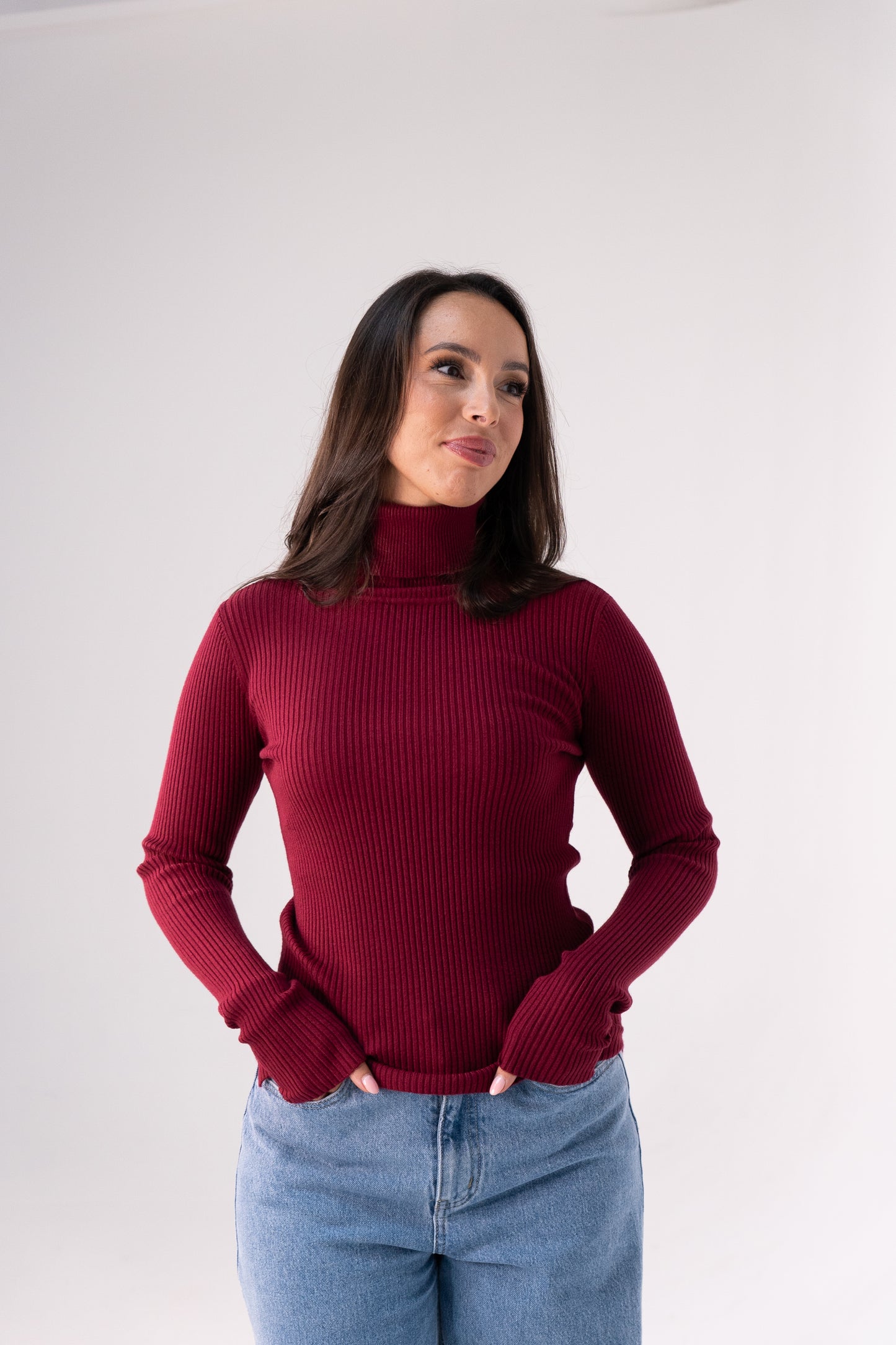 Kendra Polo Neck Top In Bordeaux