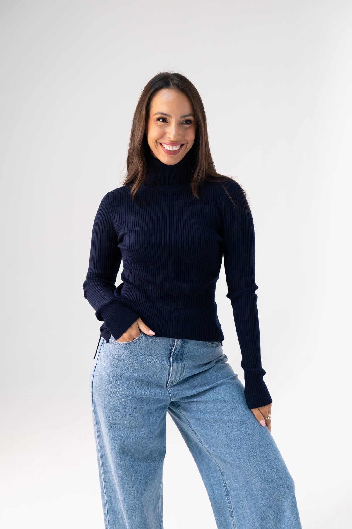 Kendra Polo Neck Top In Navy