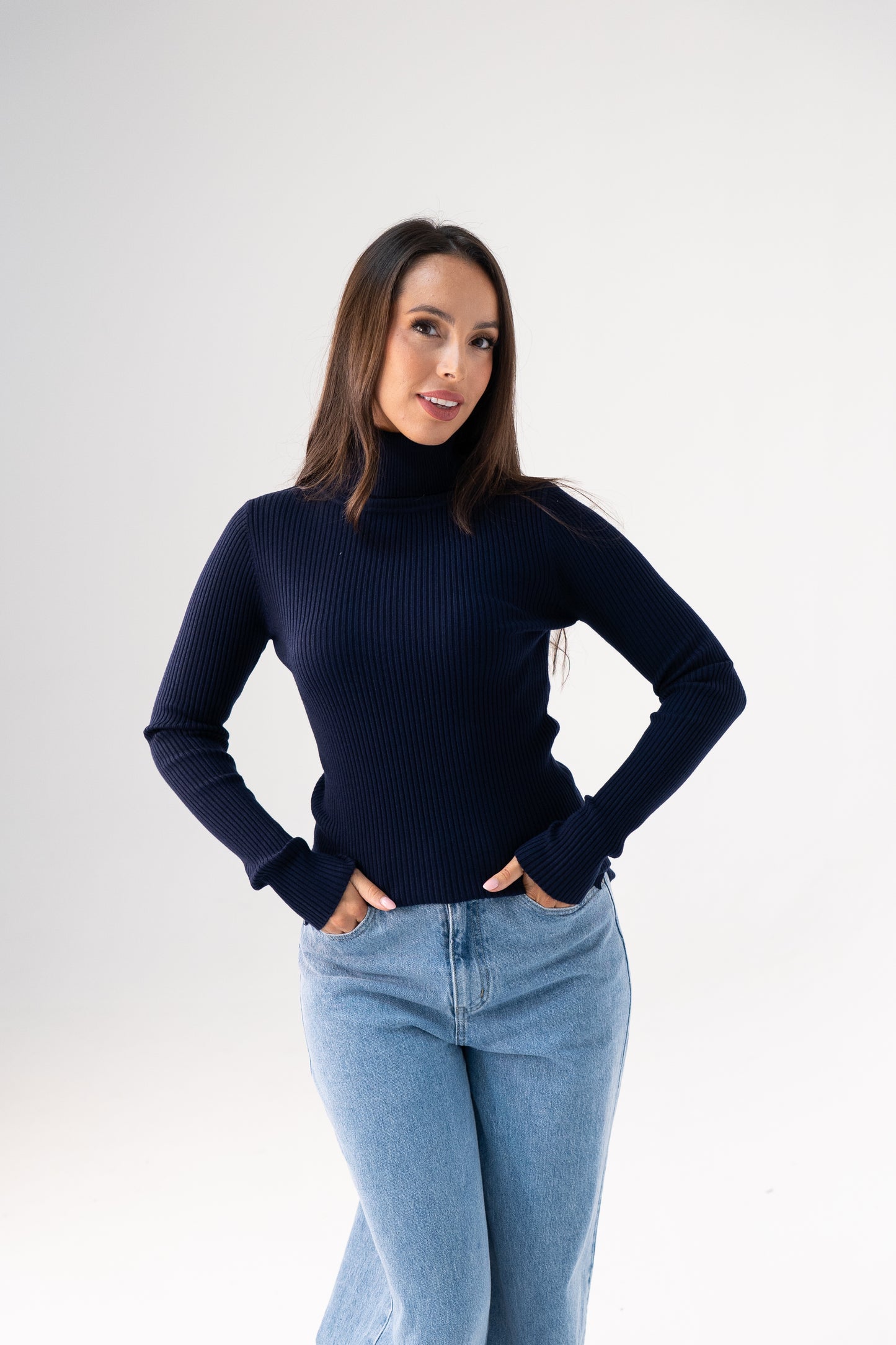 Kendra Polo Neck Top In Navy