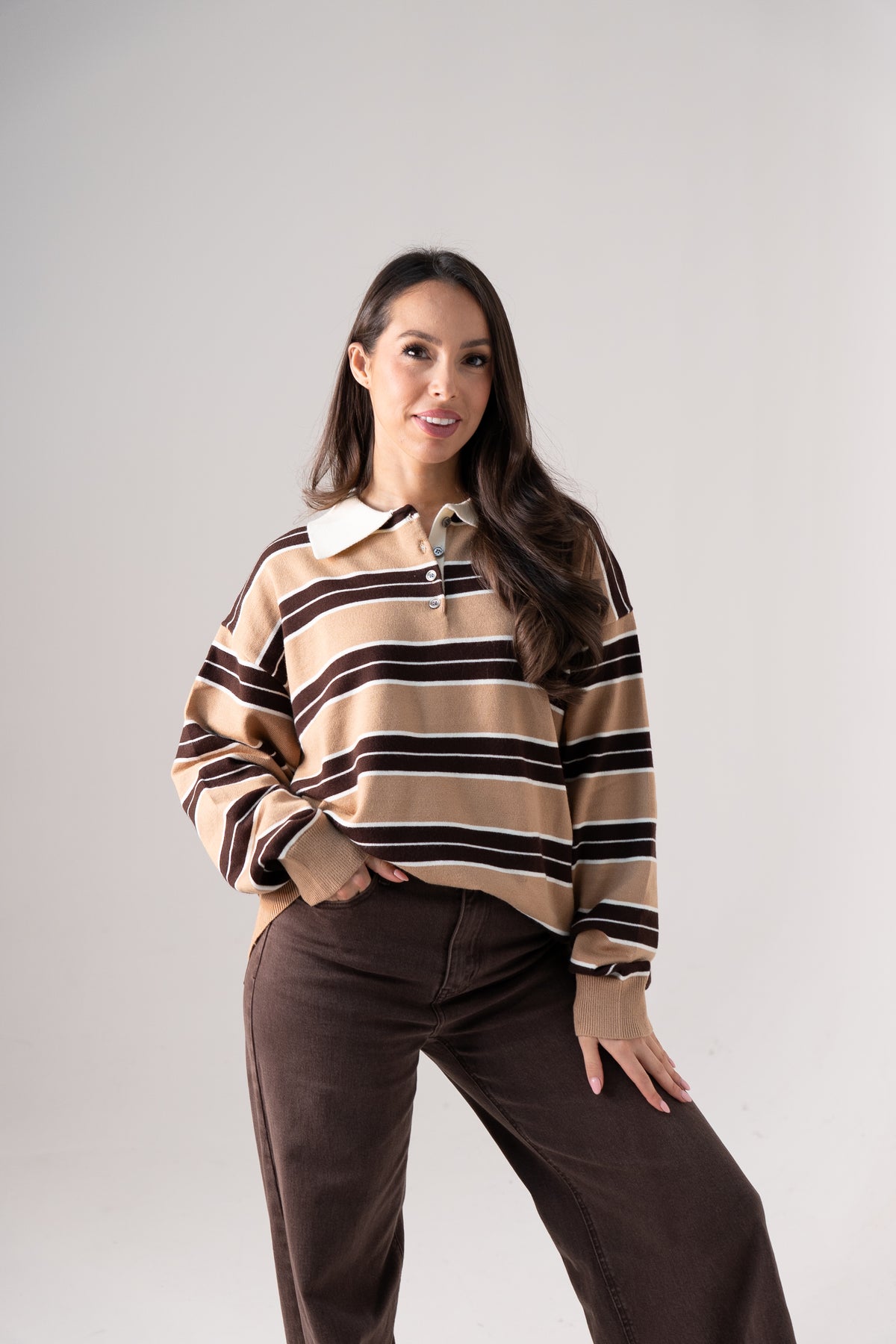 Kendra Rugby Top In Camel Mix