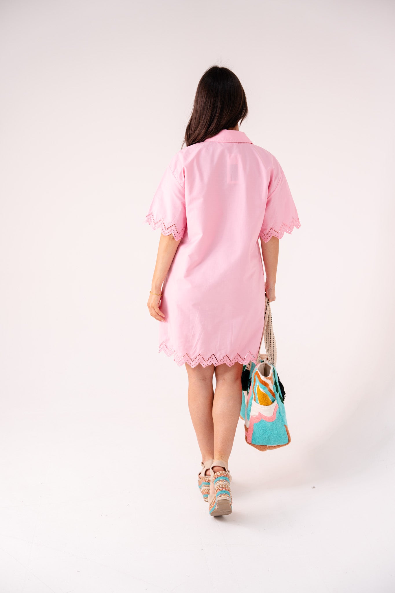 Kendra Scallop Trim Shirt Dress In Pink