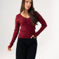 Kendra Scallop Trim Top In Bordeaux