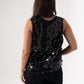 Kendra Sequin Vest Top In Black